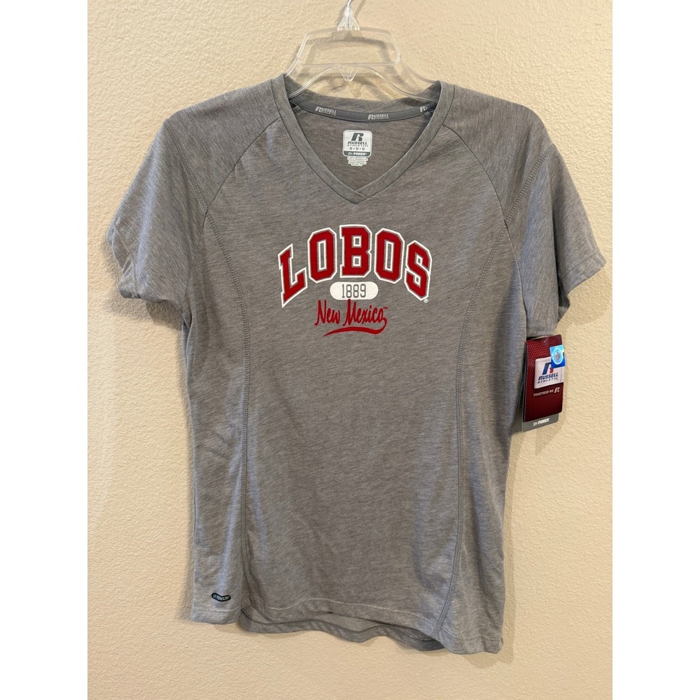 Russell Athletic UNM Lobos‎ T-Shirt Women Medium Gray New Dri-Power V-Neck Tee